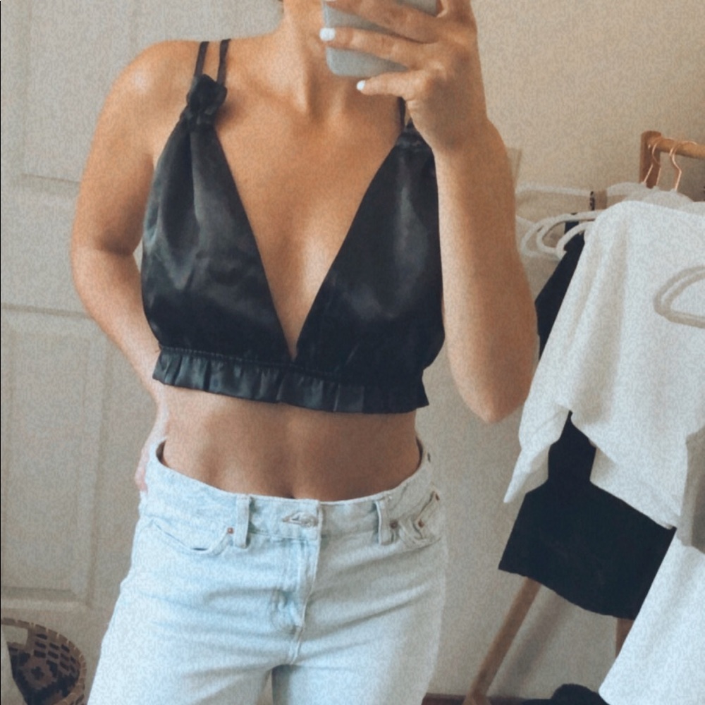 Black Satin Cropped Bralette